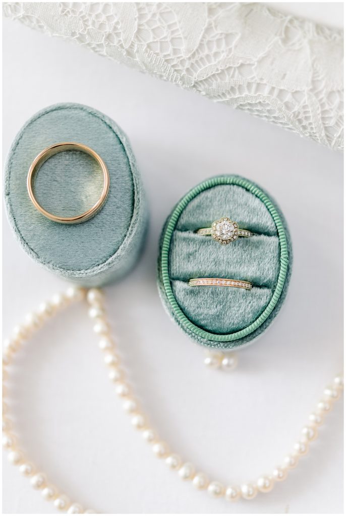 Bridal details with wedding rings