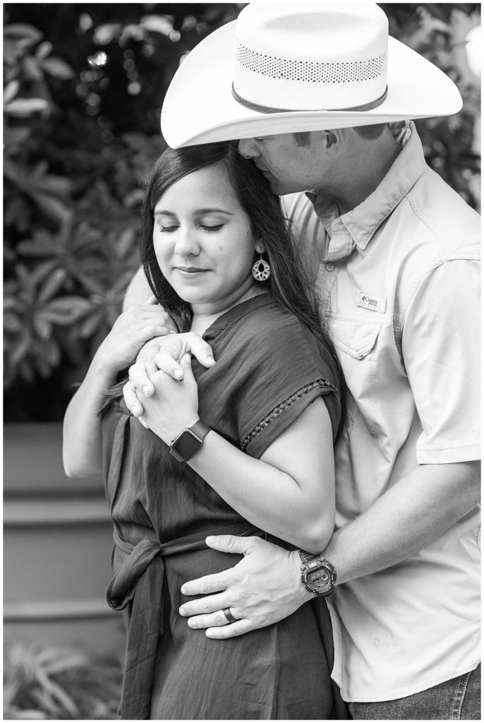 bride and groom sharing soft moment during engagement session
