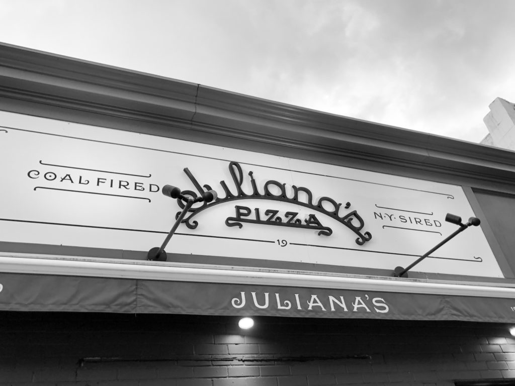 Outside photo of the Juliana’s Pizza Sign
